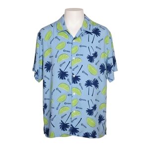 Corona Beer Palm & Limes Rayon Men's Hawaiin Button-Up Large Resort Party Vaca